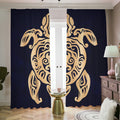 Golden Tribal Sea Turtle Print Dimout Pencil Pleat Curtains