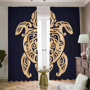 Golden Tribal Sea Turtle Print Blackout Pencil Pleat Curtains