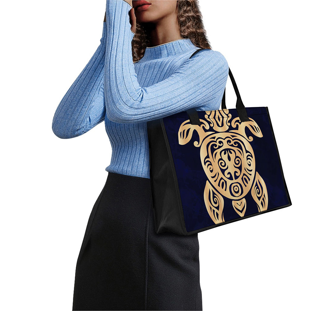 Golden Tribal Sea Turtle Print Canvas Tote Bag