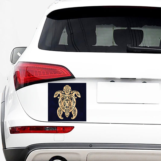 Golden Tribal Sea Turtle Print Car Sticker