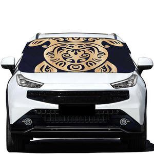 Golden Tribal Sea Turtle Print Car Windshield Snow Cover