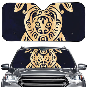 Golden Tribal Sea Turtle Print Car Windshield Sun Shade