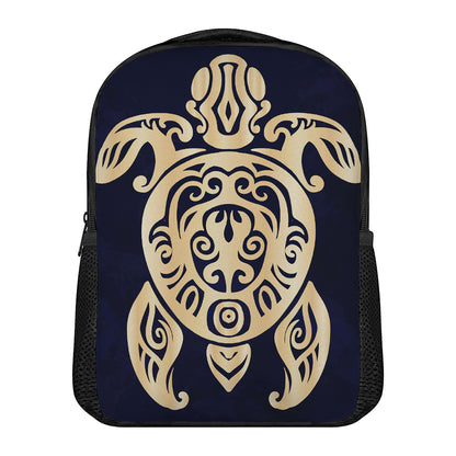 Golden Tribal Sea Turtle Print Casual Backpack