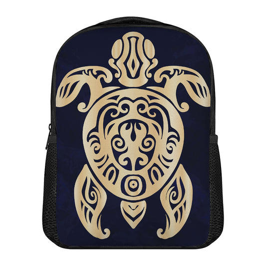 Golden Tribal Sea Turtle Print Casual Backpack