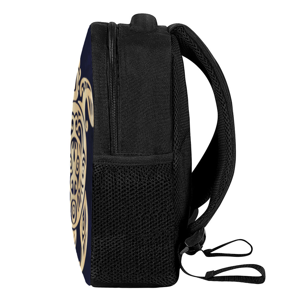 Golden Tribal Sea Turtle Print Casual Backpack
