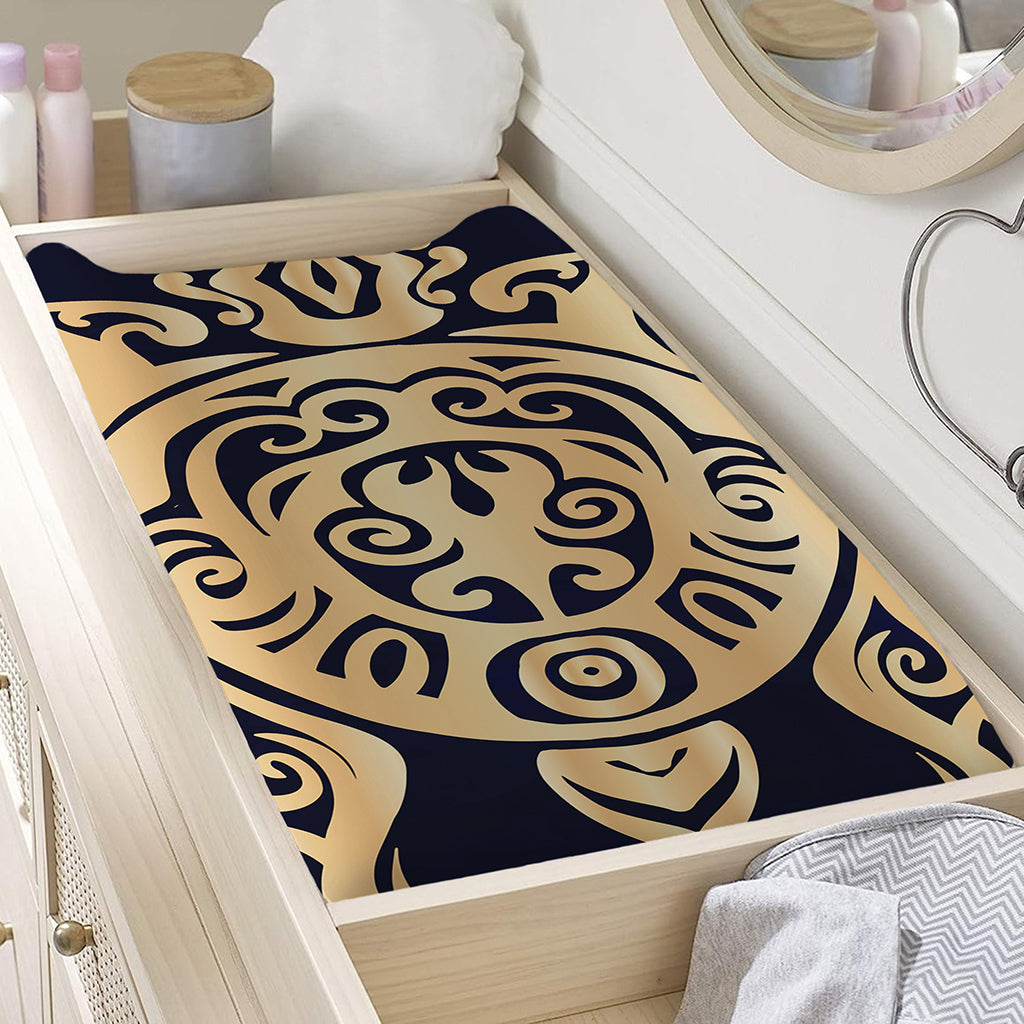 Golden Tribal Sea Turtle Print Changing Pad Cover