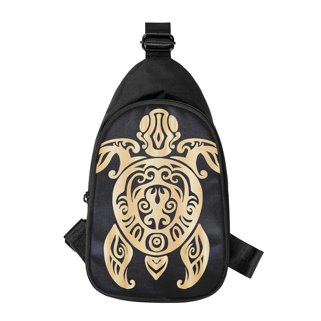 Golden Tribal Sea Turtle Print Chest Bag
