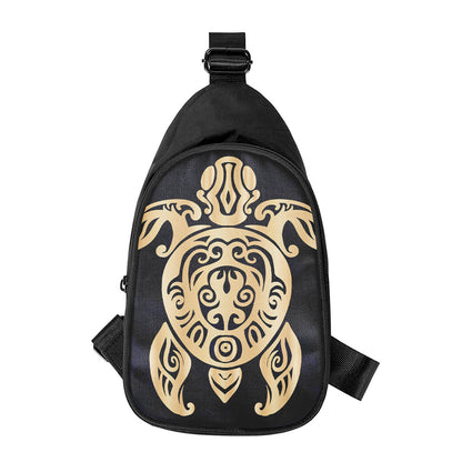 Golden Tribal Sea Turtle Print Chest Bag