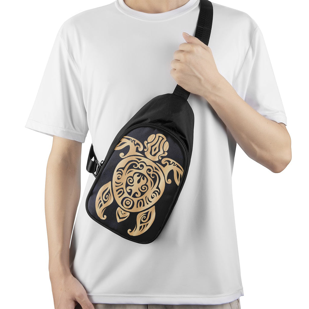 Golden Tribal Sea Turtle Print Chest Bag