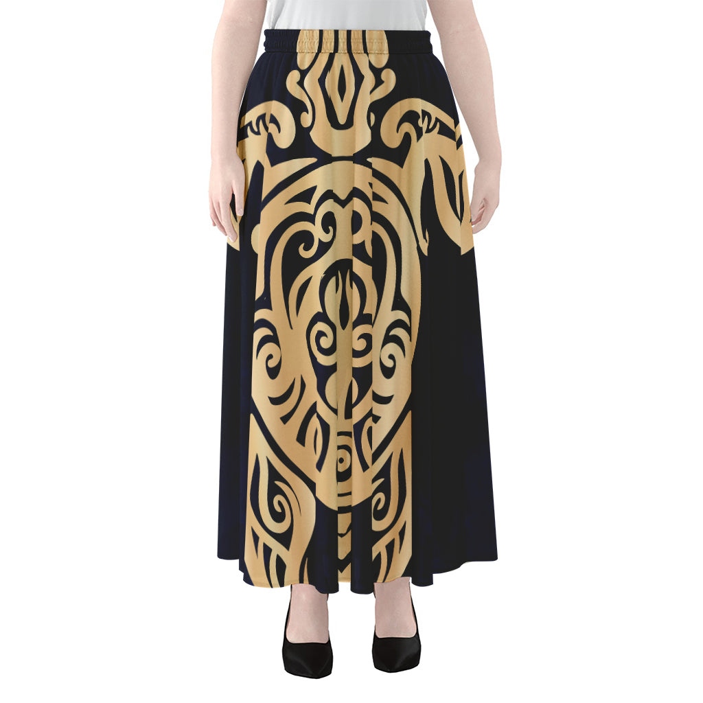 Golden Tribal Sea Turtle Print Chiffon Maxi Skirt