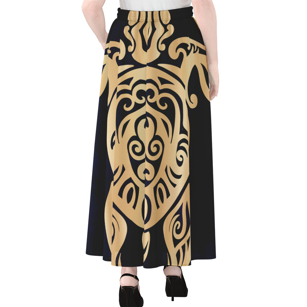 Golden Tribal Sea Turtle Print Chiffon Maxi Skirt