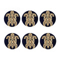 Golden Tribal Sea Turtle Print Coaster Set