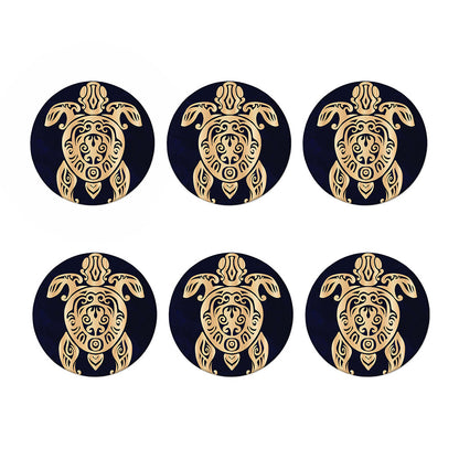 Golden Tribal Sea Turtle Print Coaster Set