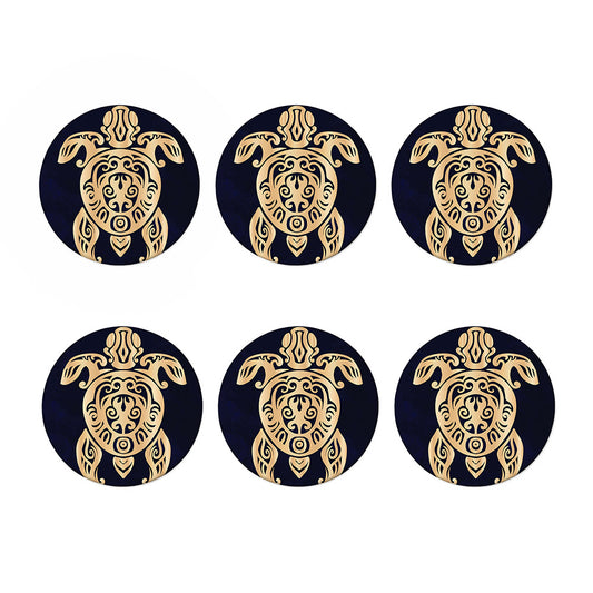Golden Tribal Sea Turtle Print Coaster Set