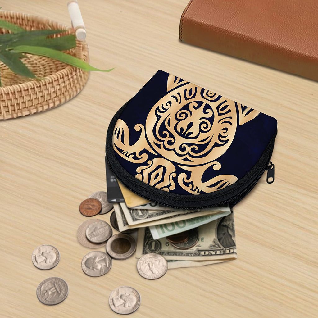 Golden Tribal Sea Turtle Print Coin Purse