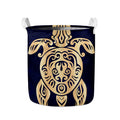 Golden Tribal Sea Turtle Print Collapsible Laundry Basket