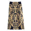 Golden Tribal Sea Turtle Print Cotton Front Slit Maxi Skirt