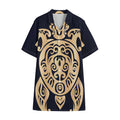 Golden Tribal Sea Turtle Print Cotton Hawaiian Shirt