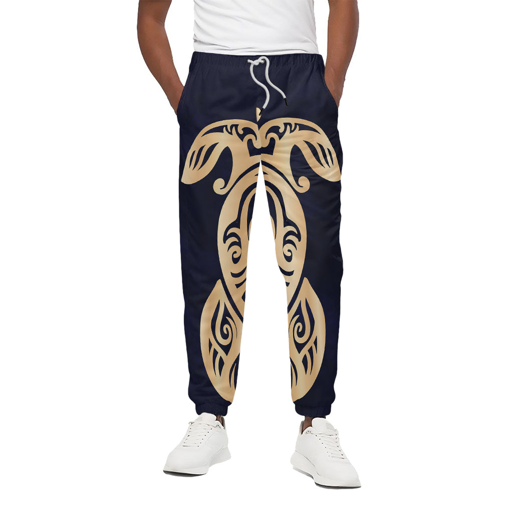 Golden Tribal Sea Turtle Print Cotton Pants