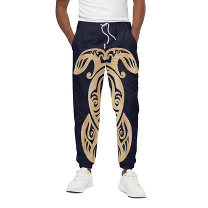Golden Tribal Sea Turtle Print Cotton Pants
