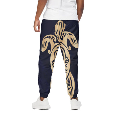 Golden Tribal Sea Turtle Print Cotton Pants