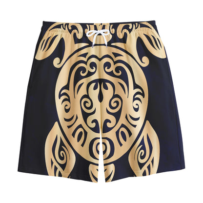Golden Tribal Sea Turtle Print Cotton Shorts