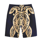 Golden Tribal Sea Turtle Print Cotton Shorts