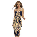 Golden Tribal Sea Turtle Print Cross Back Cami Dress