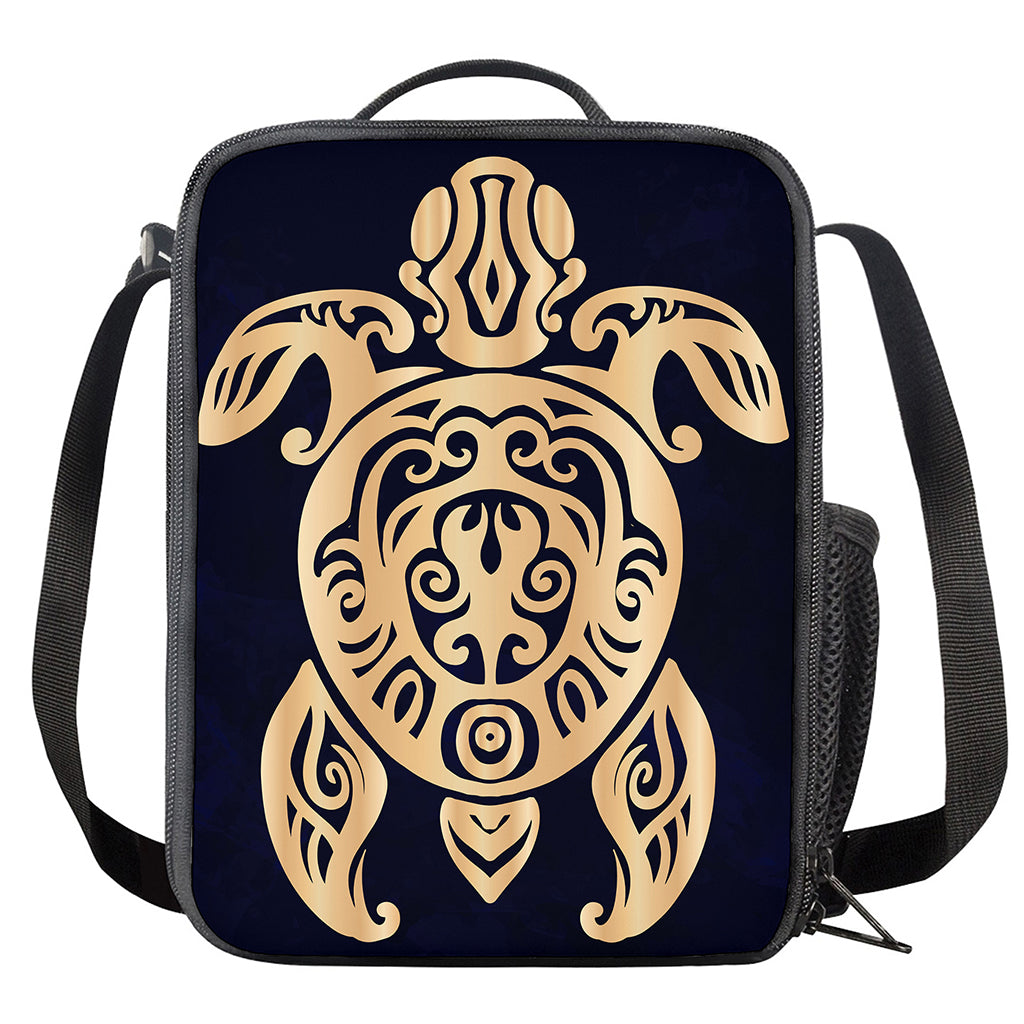 Golden Tribal Sea Turtle Print Crossbody Lunch Bag