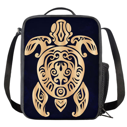 Golden Tribal Sea Turtle Print Crossbody Lunch Bag