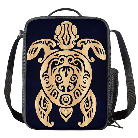 Golden Tribal Sea Turtle Print Crossbody Lunch Bag