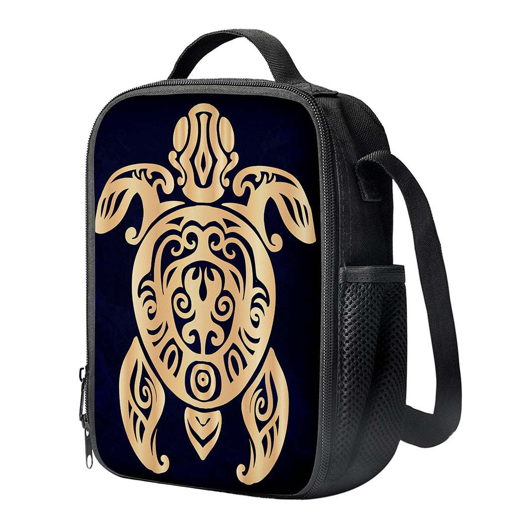 Golden Tribal Sea Turtle Print Crossbody Lunch Bag