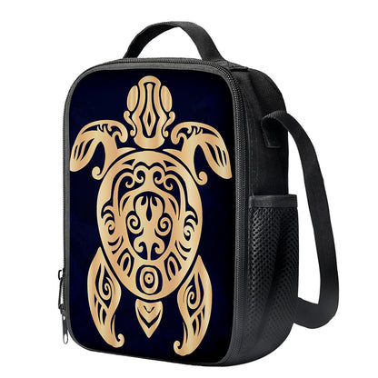 Golden Tribal Sea Turtle Print Crossbody Lunch Bag