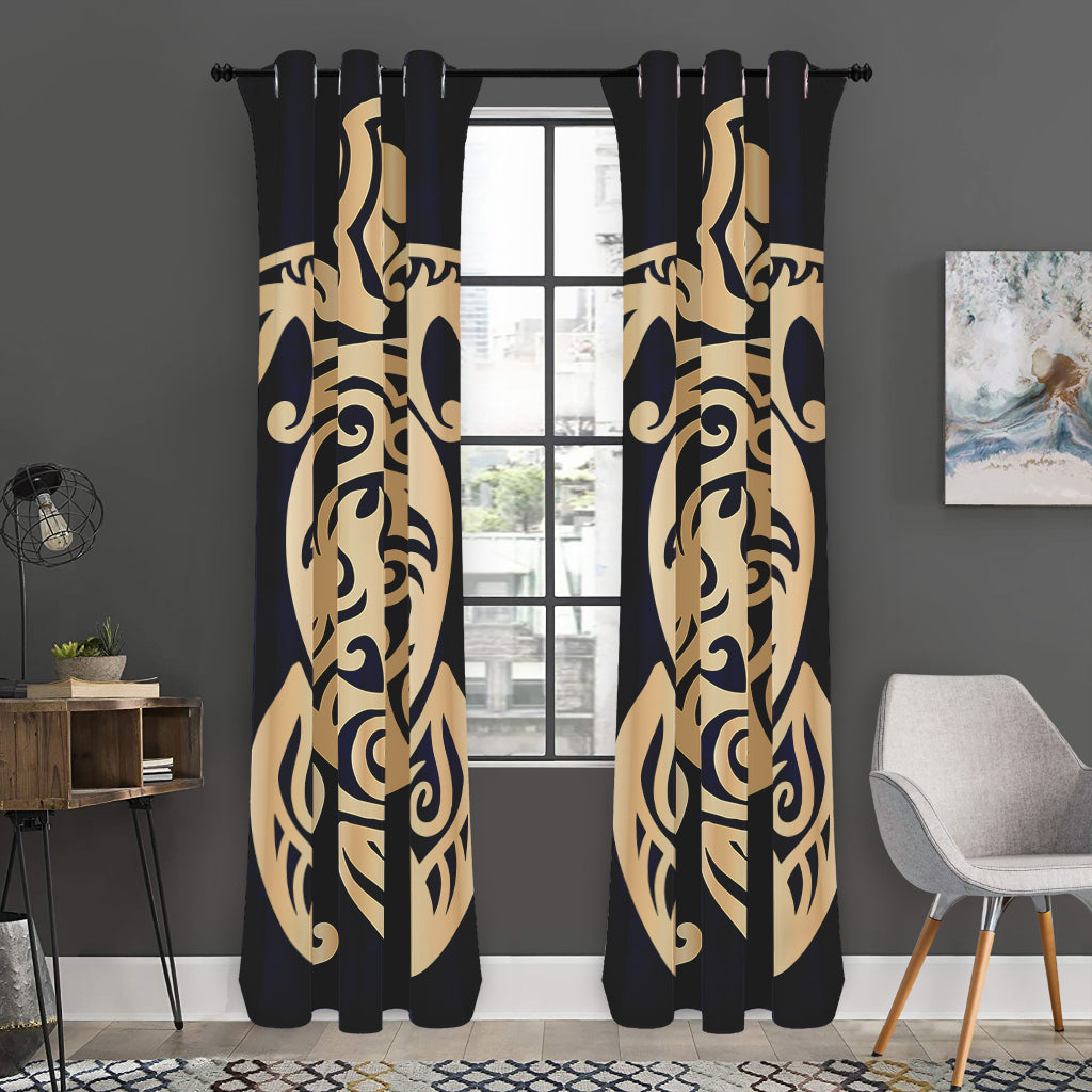 Golden Tribal Sea Turtle Print Curtain
