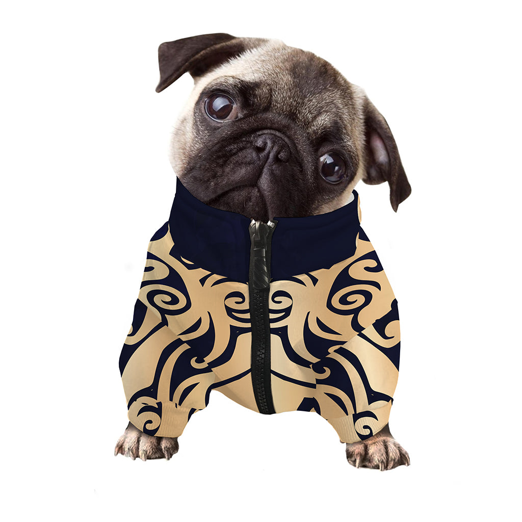 Golden Tribal Sea Turtle Print Dog Zip Up Jacket