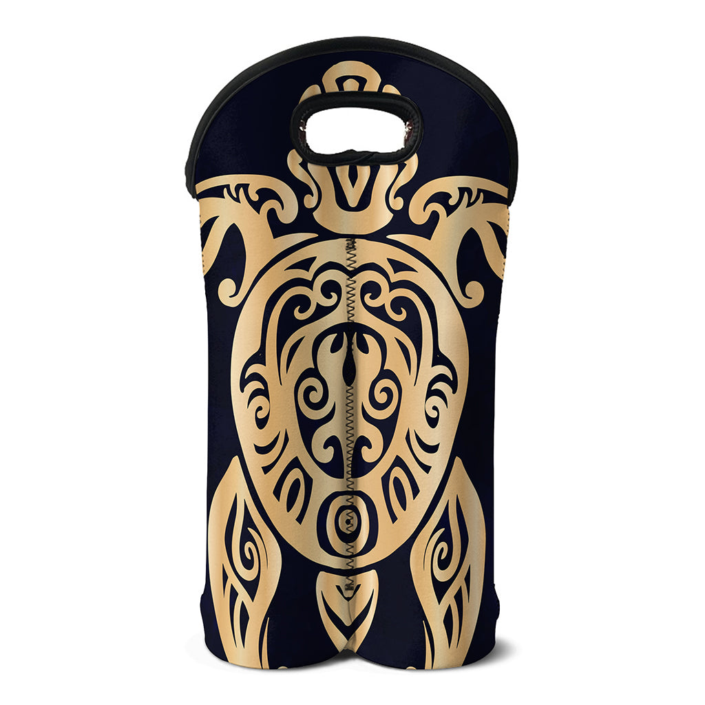 Golden Tribal Sea Turtle Print Double Neoprene Wine Tote
