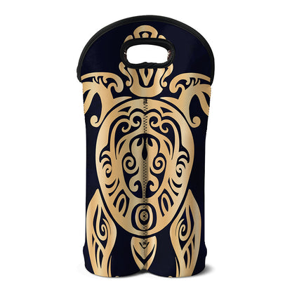 Golden Tribal Sea Turtle Print Double Neoprene Wine Tote