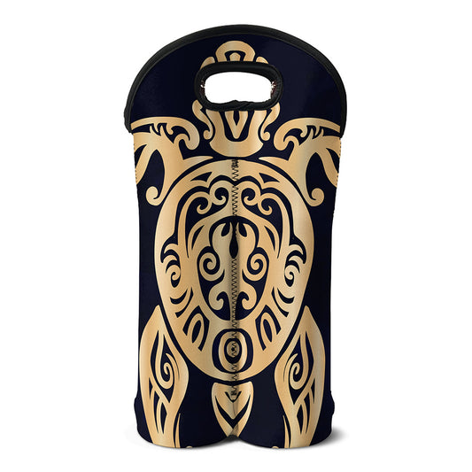 Golden Tribal Sea Turtle Print Double Neoprene Wine Tote