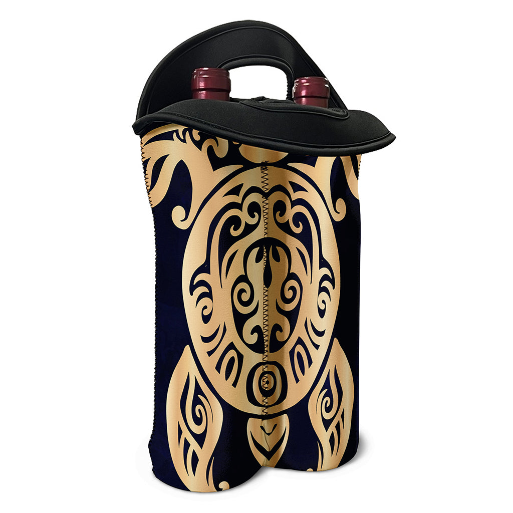 Golden Tribal Sea Turtle Print Double Neoprene Wine Tote