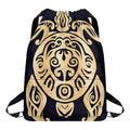 Golden Tribal Sea Turtle Print Drawstring Backpack