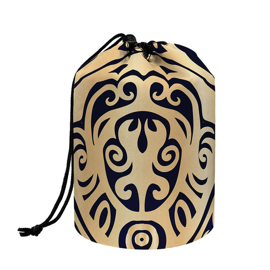 Golden Tribal Sea Turtle Print Drawstring Makeup Bag