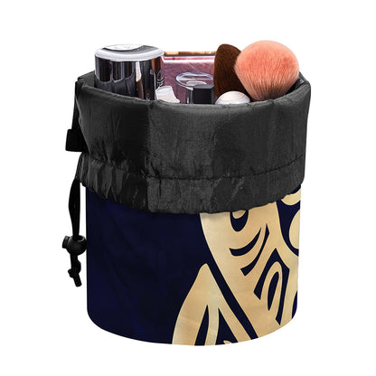Golden Tribal Sea Turtle Print Drawstring Makeup Bag