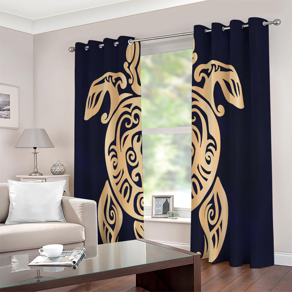 Golden Tribal Sea Turtle Print Extra Wide Grommet Curtains