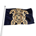 Golden Tribal Sea Turtle Print Flag
