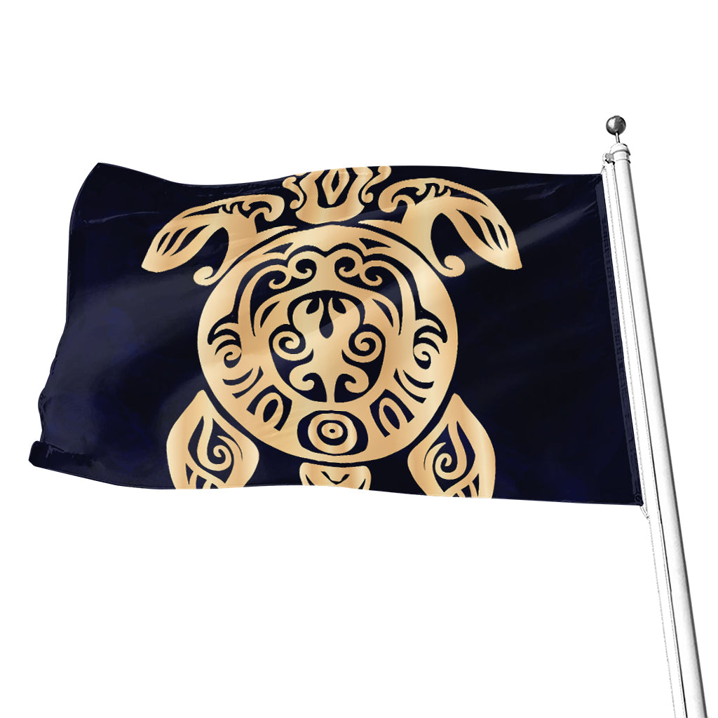 Golden Tribal Sea Turtle Print Flag