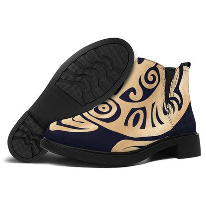 Golden Tribal Sea Turtle Print Flat Ankle Boots