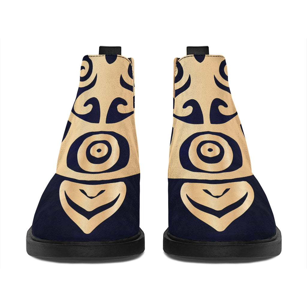 Golden Tribal Sea Turtle Print Flat Ankle Boots