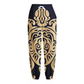 Golden Tribal Sea Turtle Print Fleece Lined Knit Pants