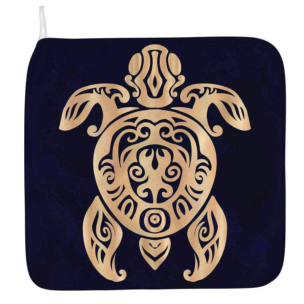 Golden Tribal Sea Turtle Print Hand Towel