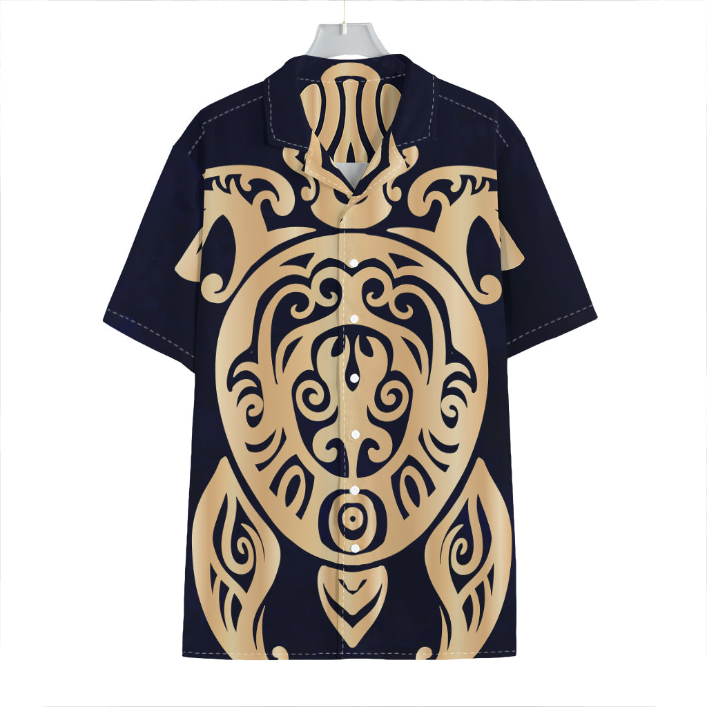 Golden Tribal Sea Turtle Print Hawaiian Shirt